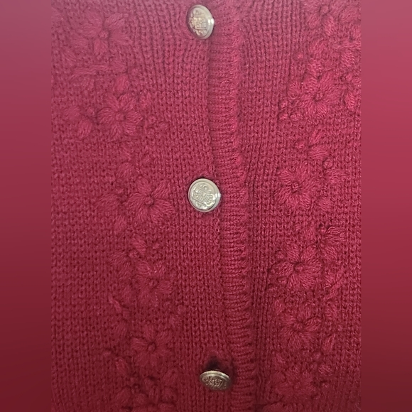 Vintage Tally Ho Women’s Maroon Button Front Floral Cardigan Sweater Size M - Picture 5 of 11